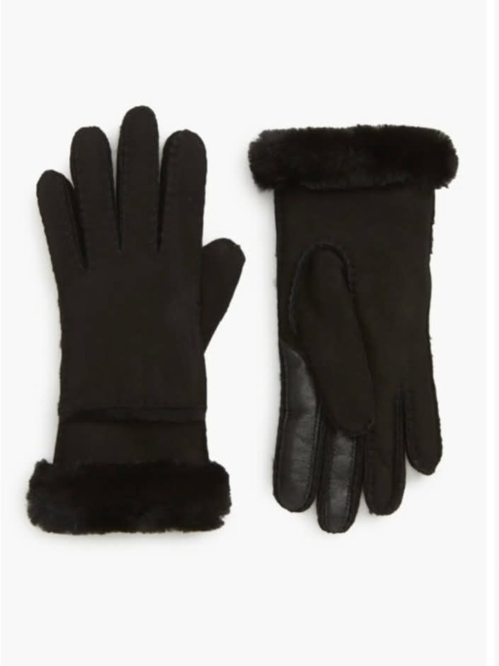 NWOT Ugg Women’s Black Touchscreen Compatible Genuine Shearling Gloves Sz M $178